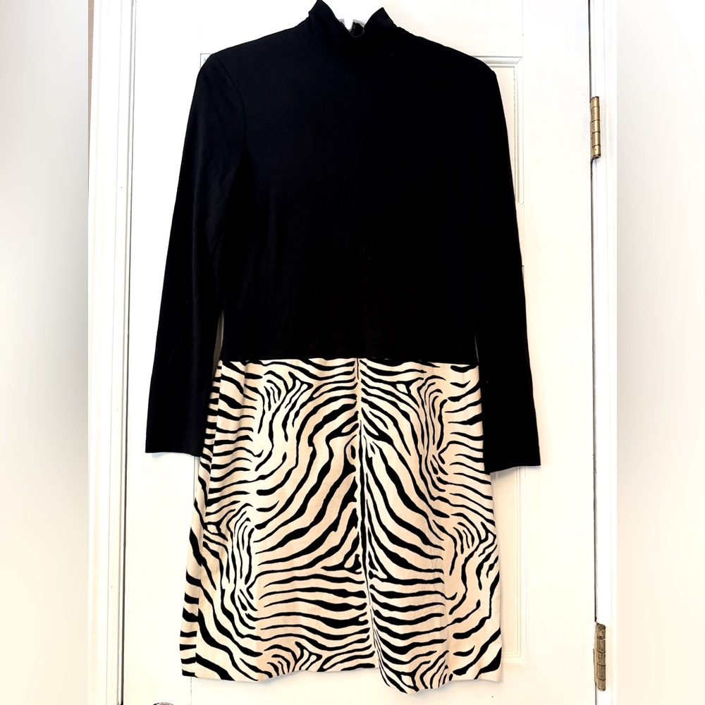 CHETTA B Zebra Print Sweater Dress with Dropped Waist